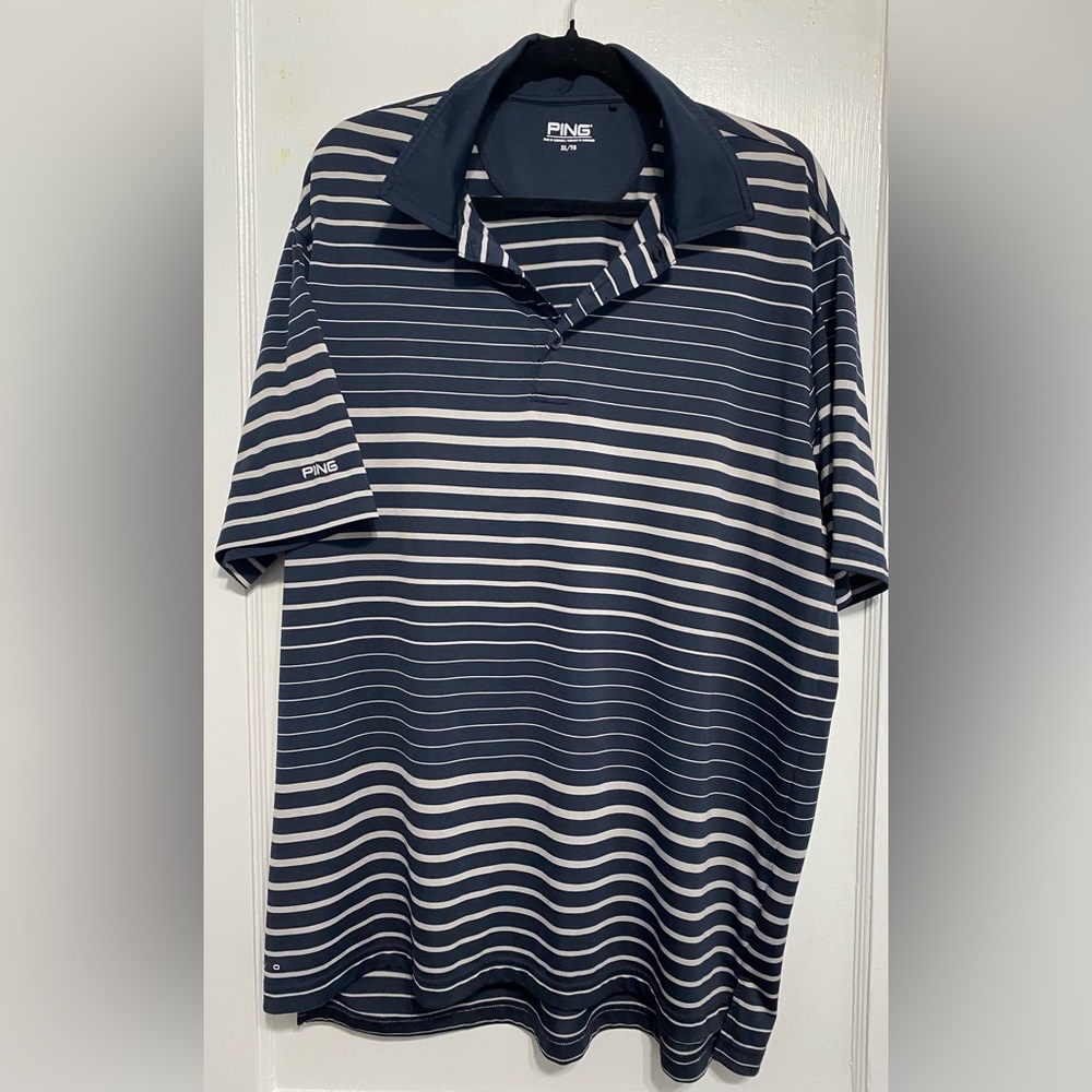Ping Men's Polo Shirt in Navy and Gray Stripes